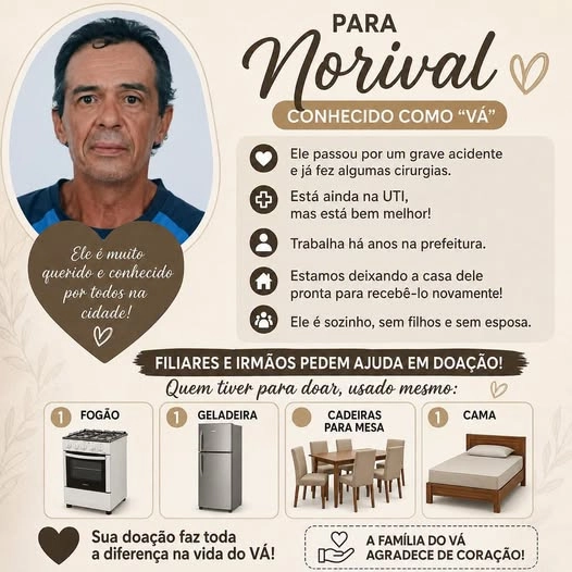 Família busca doações para ajudar Norival Libardo, conhecido como “Vá”