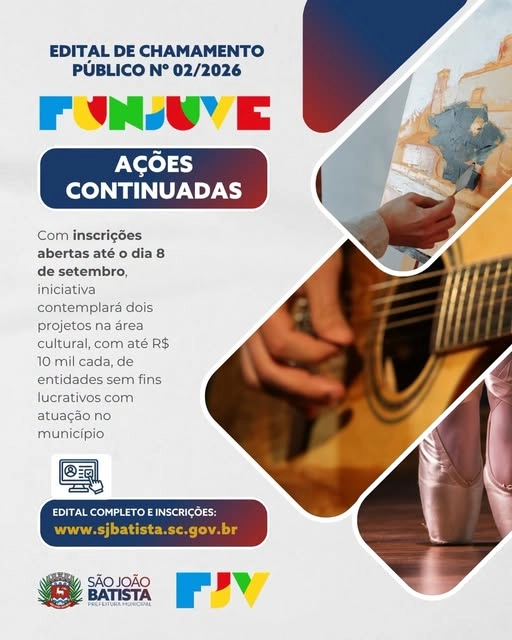Funjuve lança edital com R$ 20 mil para projetos culturais em São João Batista