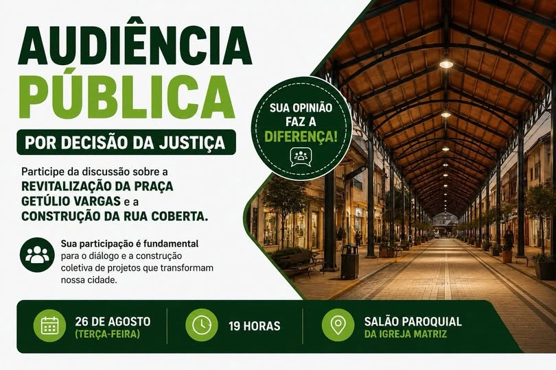 Nova Trento realiza Audiência Pública por decisão da Justiça sobre revitalização da Praça e construção da Rua Coberta
