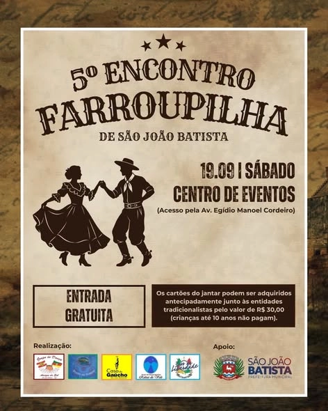 5º Encontro Farroupilha acontece em São João Batista no dia 19 de setembro