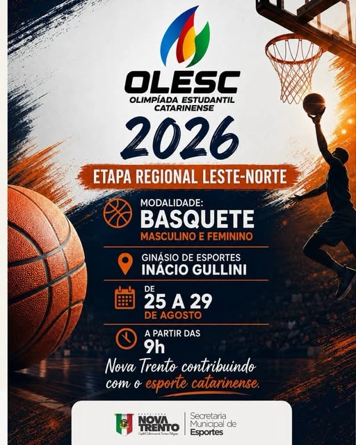 Nova Trento é parceira da etapa regional da OLESC 2026 e recebe disputas de basquete