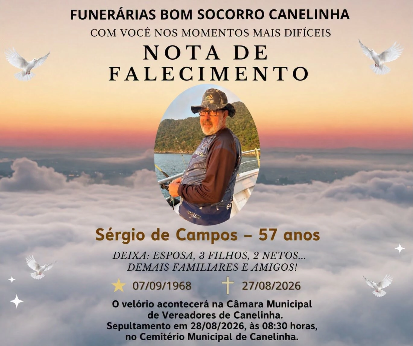 Funerária Bom Socorro informa nota de falecimento em Canelinha