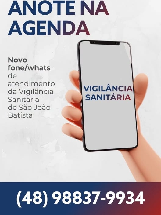 Vigilância Sanitária de São João Batista passa a atender em novo número de telefone e WhatsApp
