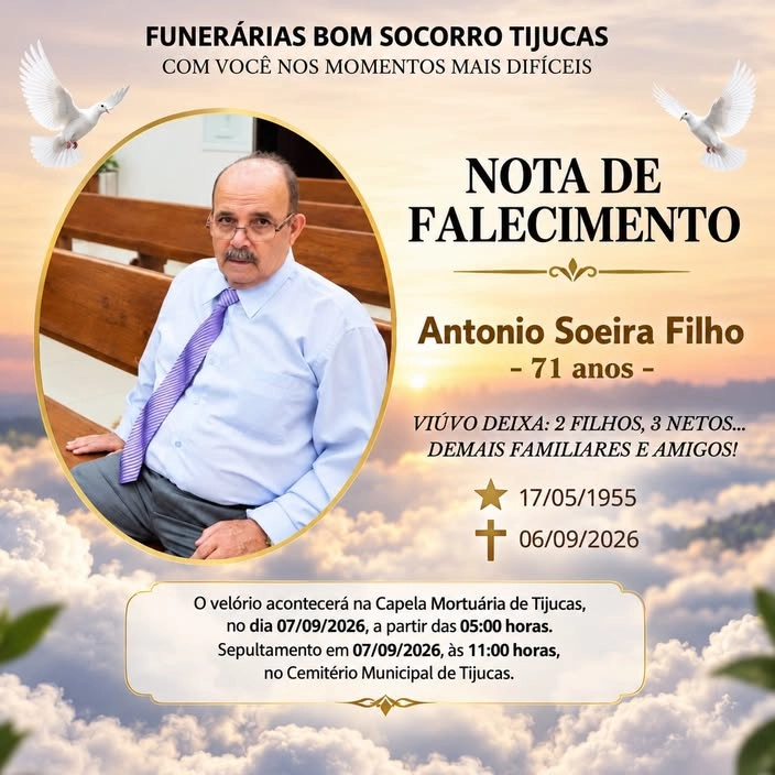 Funerária Bom Socorro informa nota de falecimento em Tijucas