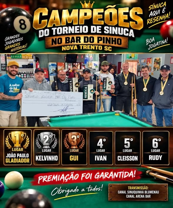 Torneio de Sinuca do Bar do Pinho reúne jogadores em Nova Trento