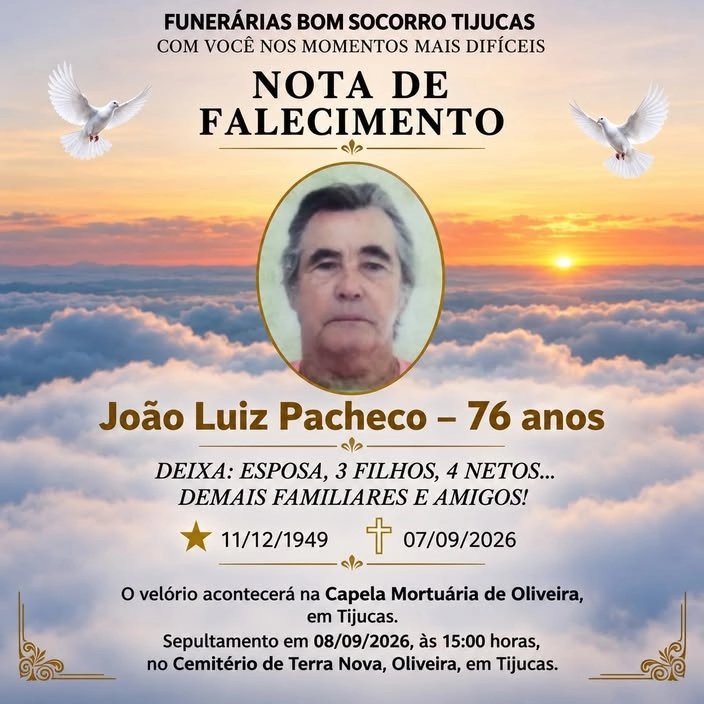 Funerária Bom Socorro informa nota de falecimento em Tijucas