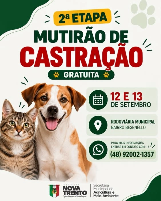 Nova Trento realiza segunda etapa de mutirão de castrações gratuitas