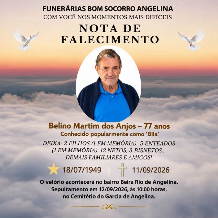 Funerária Bom Socorro informa nota de falecimento em Angelina