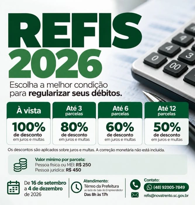 Nova Trento lança REFIS 2026 com descontos de até 100% em juros e multas