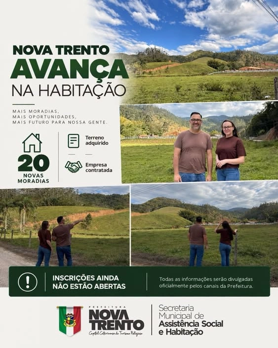Nova Trento avança nas etapas para construção de 20 unidades habitacionais