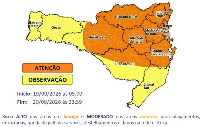 Chuva intensa deve atingir Santa Catarina neste fim de semana