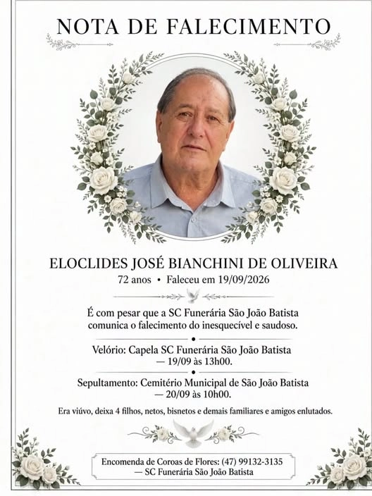 SC Funerária informa nota de falecimento em São João Batista