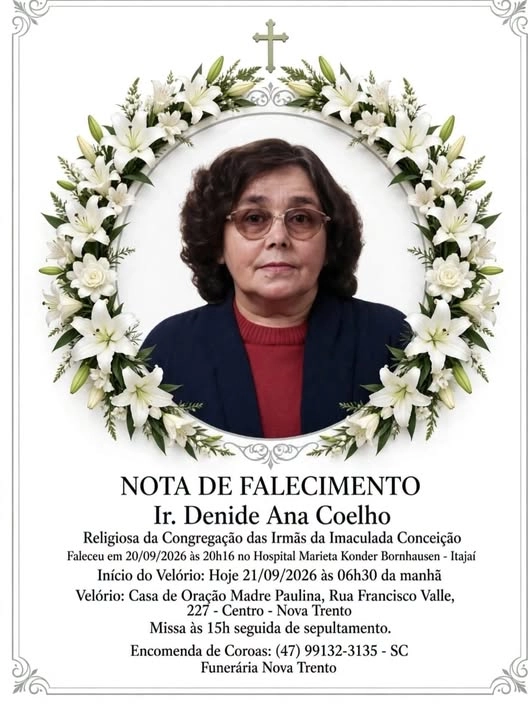 SC Funerária informa nota de falecimento em Nova Trento