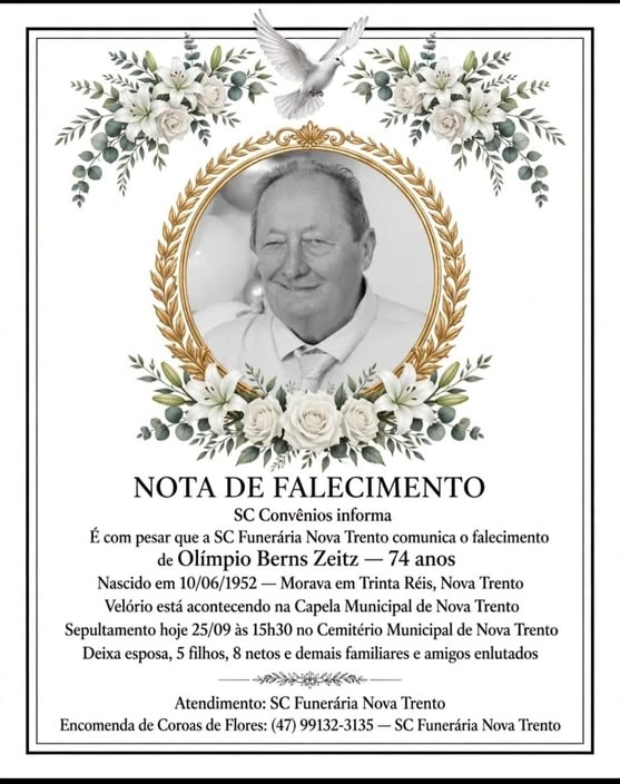 SC Funerária informa nota de falecimento em Nova Trento