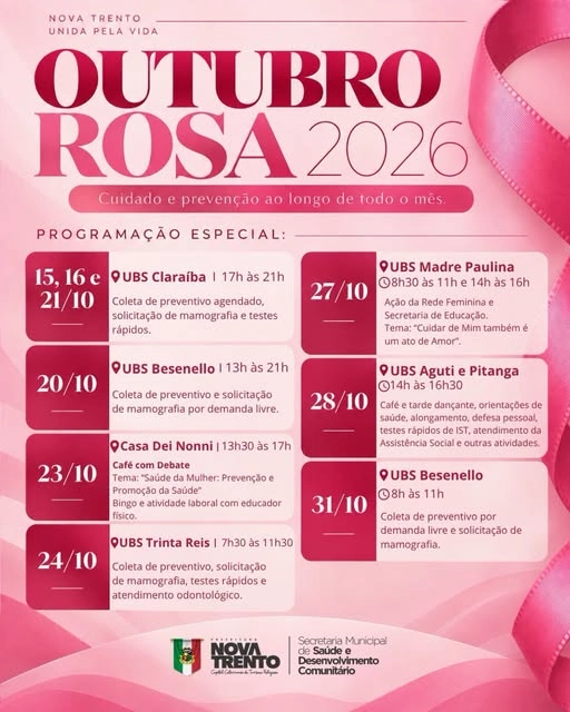 Nova Trento terá programação especial do Outubro Rosa 2026