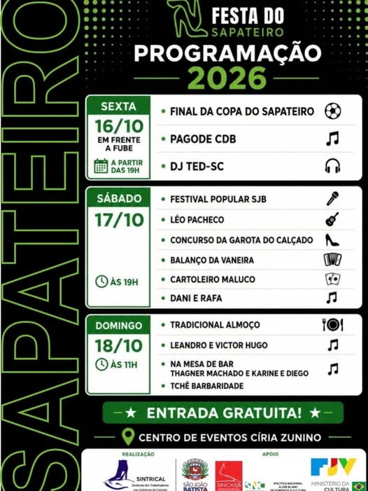 Festa do Sapateiro 2026 acontece neste fim de semana em São João Batista