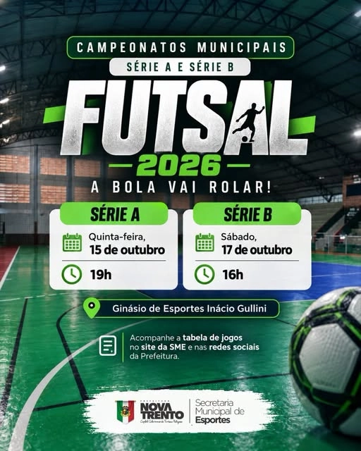 Nova Trento: Campeonatos Municipais de Futsal Série A e B começam nesta semana