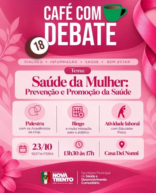 Nova Trento promove Café com Debate sobre saúde da mulher nesta sexta-feira