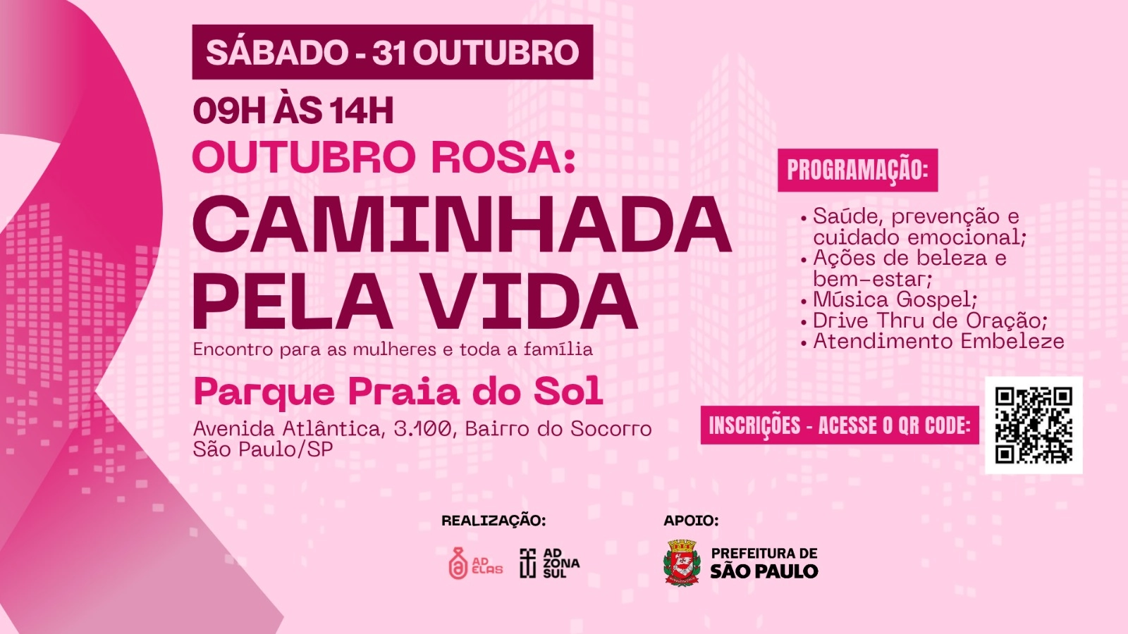 Parque Praia do Sol, em Socorro, recebe a “Caminhada pela Vida” em celebração ao Outubro Rosa