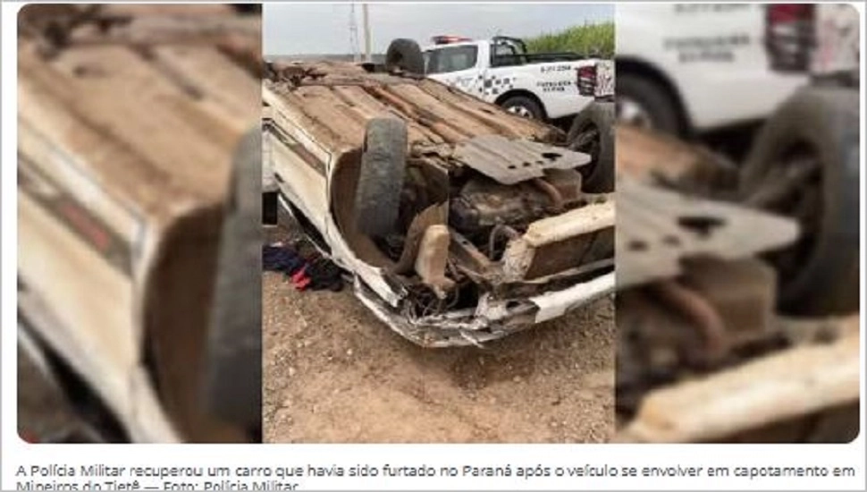 Homem capota carro furtado em estrada vicinal, foge de hospital e é preso no interior de SP