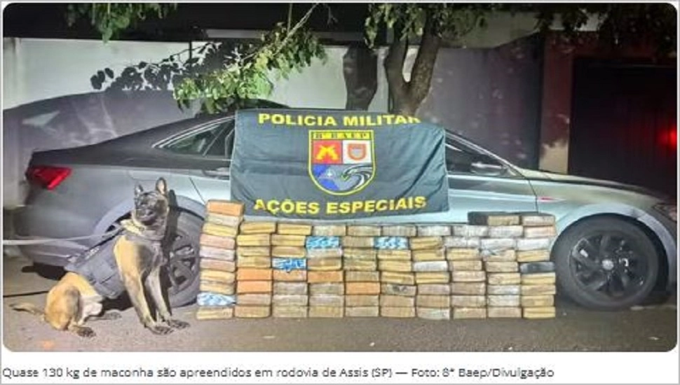Quase 130 kg de maconha são apreendidos em carro à beira de rodovia no interior de SP