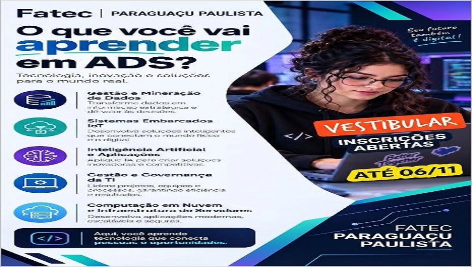Fatec: inscrições para o Vestibular seguem abertas até 6 de novembro!