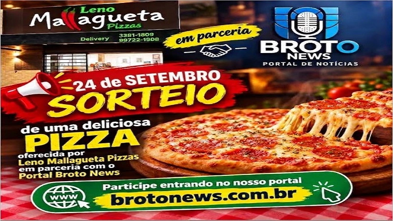Sorteio de uma pizza grande no dia 24 de setembro - Leno Mallagueta Pizzas