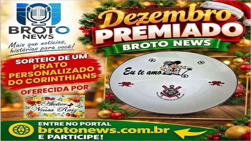 Sorteio de 01 prato de refeição em porcelana personalizado do Corinthians em parceria com Broto News