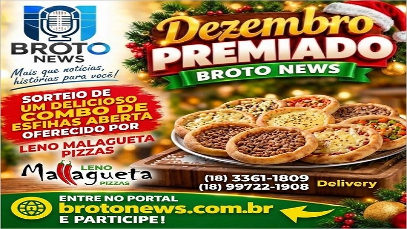 Sorteio de um combo de esfihas no dezembro premiado da Broto News em parceria com a Leno Mallagueta Pizzas