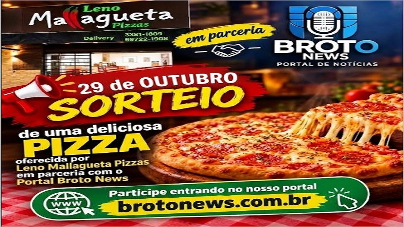 Sorteio de uma pizza de Leno Mallagueta dia 29 de outubro
