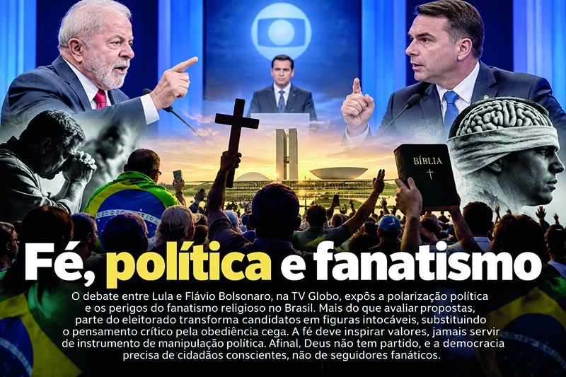 Debate entre Lula e Flávio Bolsonaro expõe a polarização política e os perigos do fanatismo religioso no Brasil