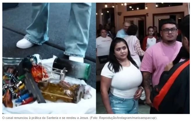 Casal deixa objetos de bruxaria no altar e são batizados em culto: “Deixamos a escuridão”