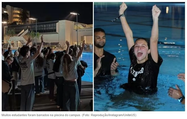 Centenas de jovens aceitam Jesus e são batizados em piscina de universidade nos EUA