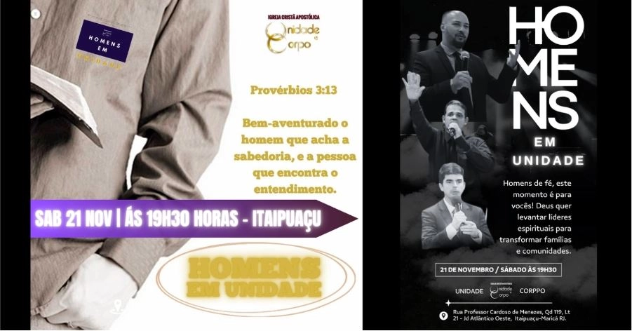 📢 CONVITE ESPECIAL: Culto de Homens em Unidade.