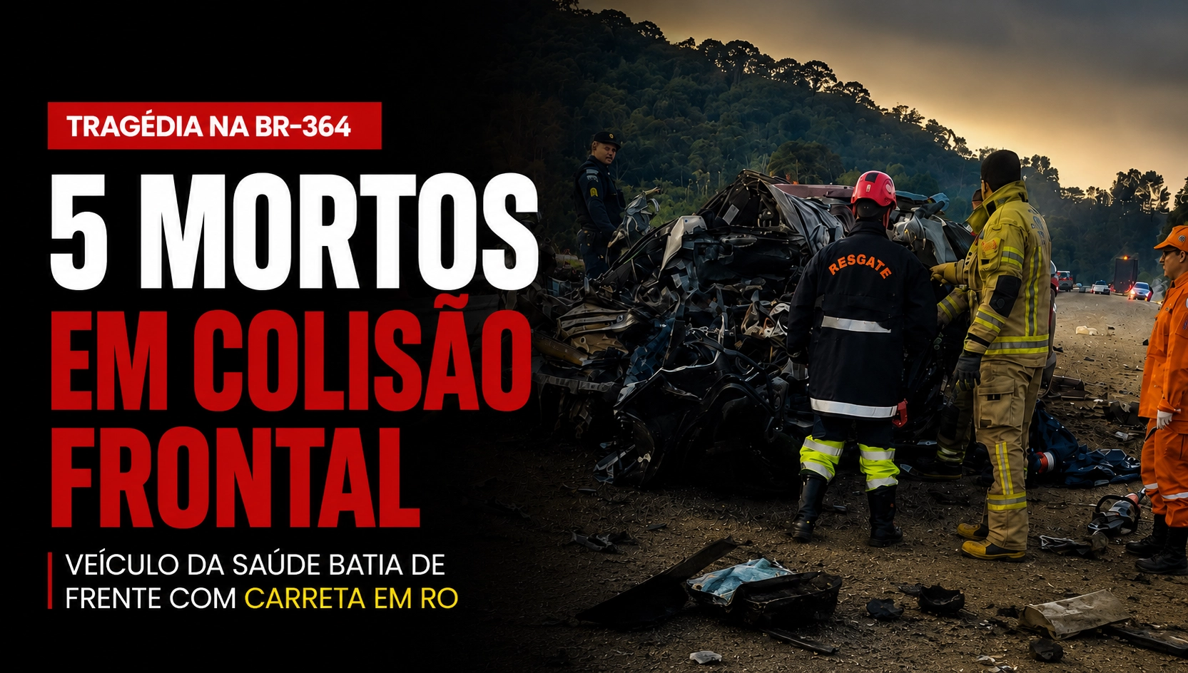 Colisão entre veículo da Saúde e carreta deixa cinco mortos na BR-364