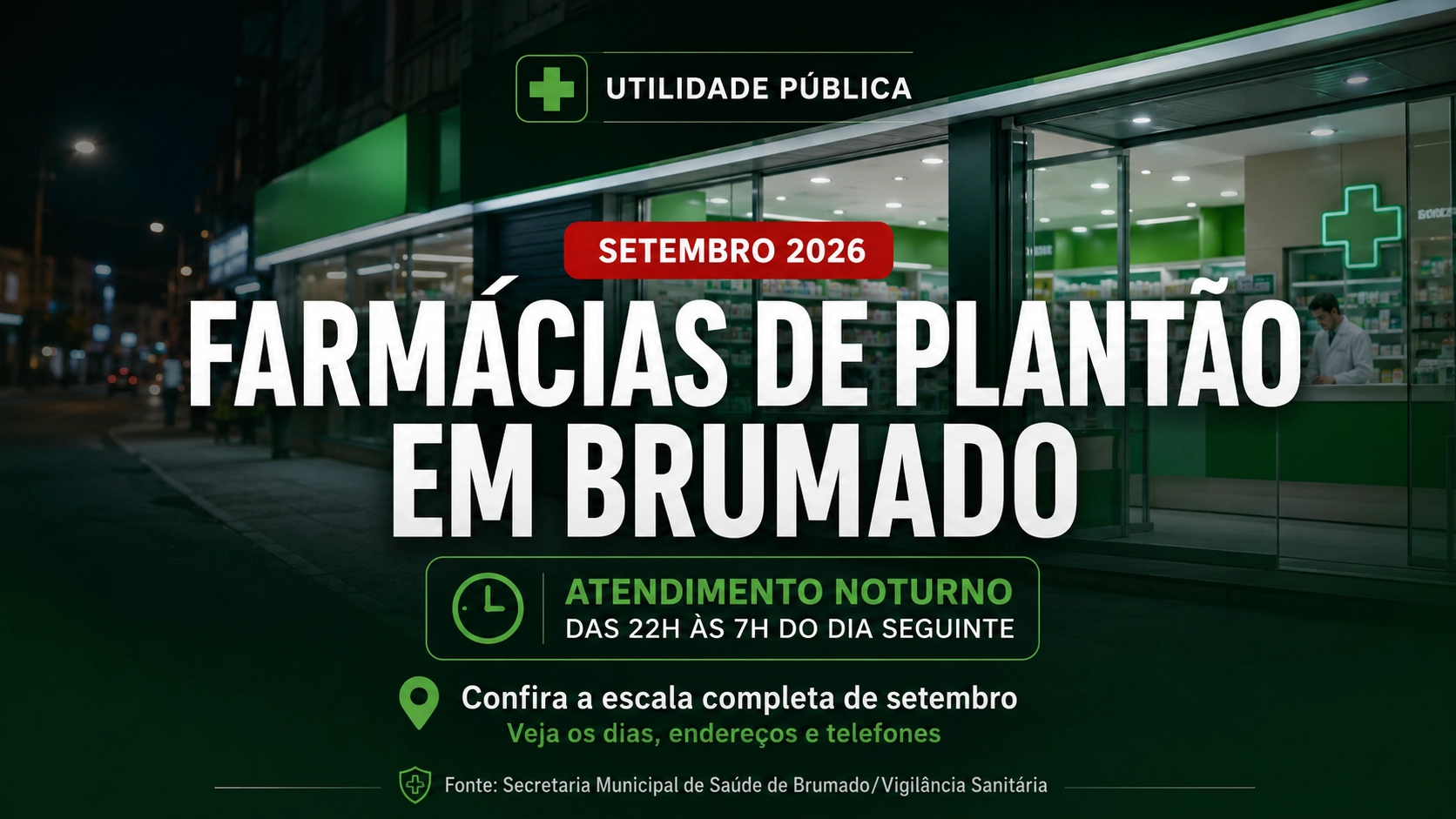 Brumado divulga escala de farmácias de plantão para setembro