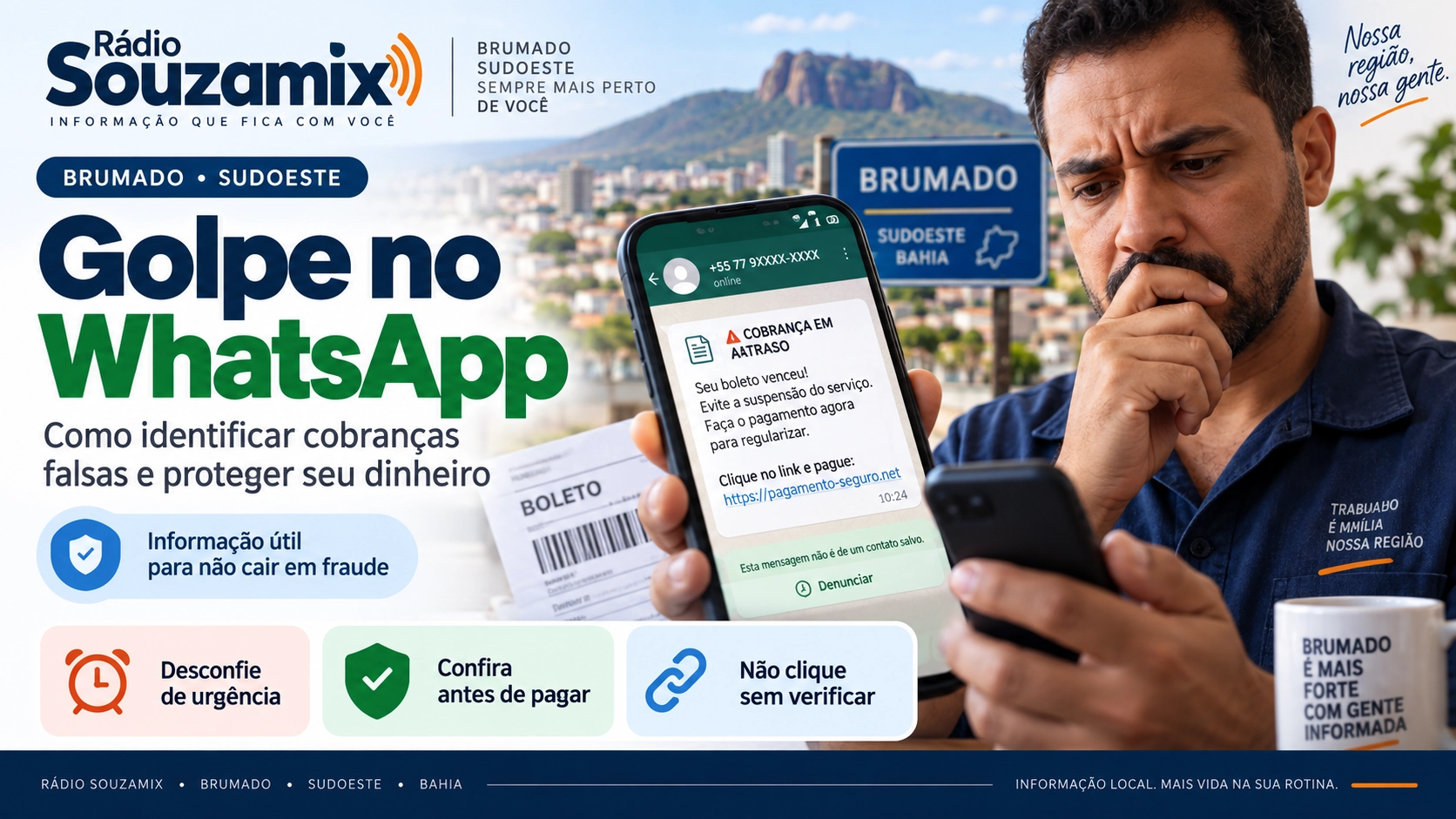 Golpes pelo WhatsApp preocupam em Brumado: veja como identificar cobranças falsas