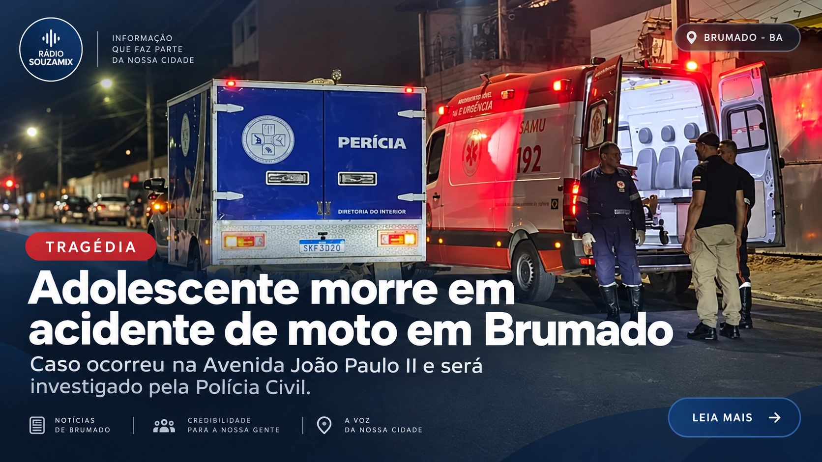 Adolescente de 16 anos morre após acidente de moto em Brumado