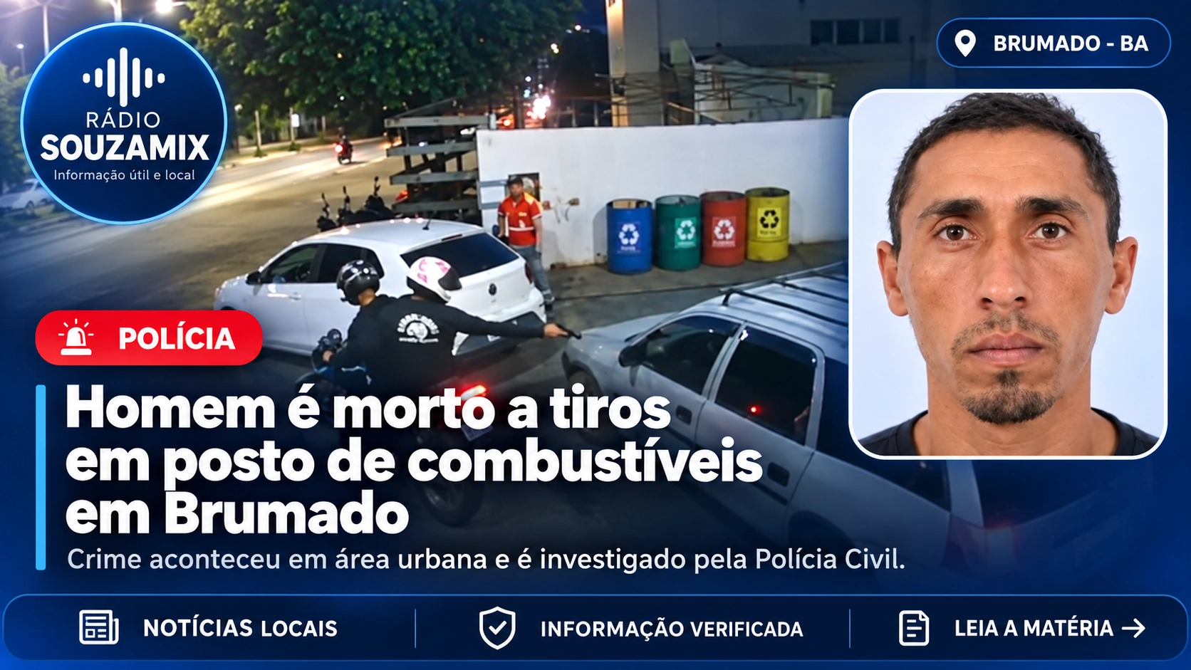 Homem é morto a tiros em posto de combustíveis em Brumado