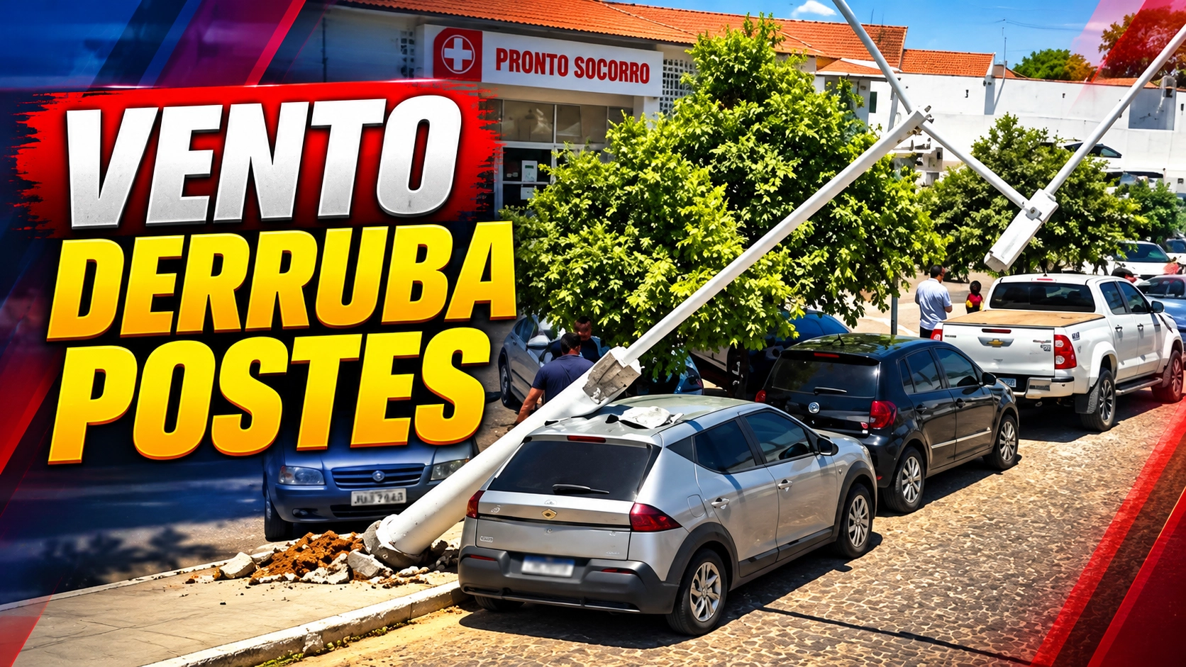 Vendaval derruba postes e atinge veículos no Hospital Municipal de Brumado