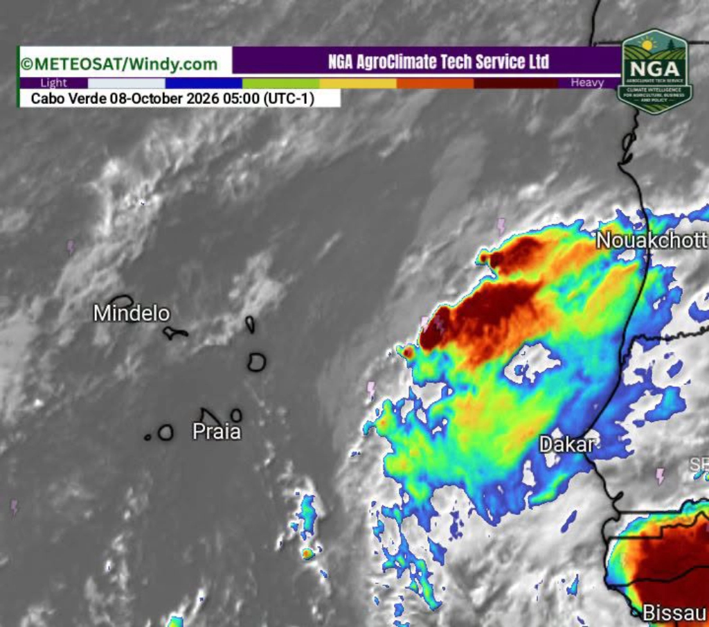 Chuva fraca a forte com trovoada prevista, sobretudo nas ilhas de Sotavento