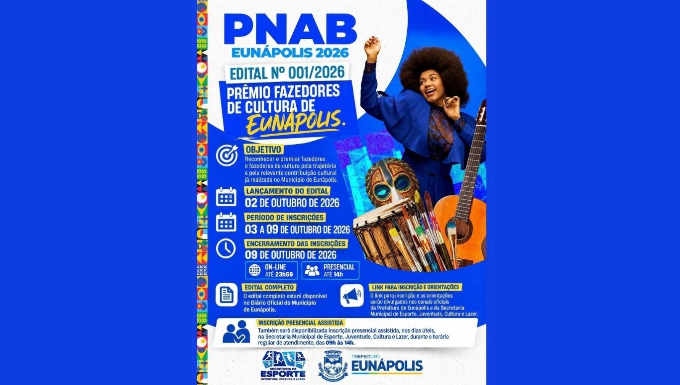 Prefeitura de Eunápolis lança três editais para fortalecer e valorizar a cultura do município