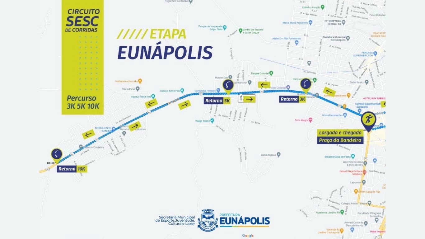 Prefeitura de Eunápolis orienta sobre percurso e interdições para o Circuito Sesc de Corridas neste domingo (27)