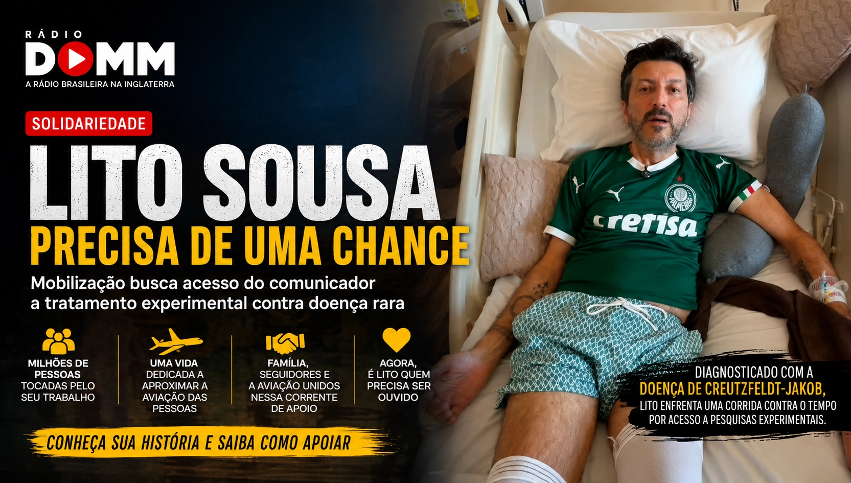 Lito Sousa precisa de uma chance: mobilização busca acesso do comunicador a tratamento experimental contra doença rara