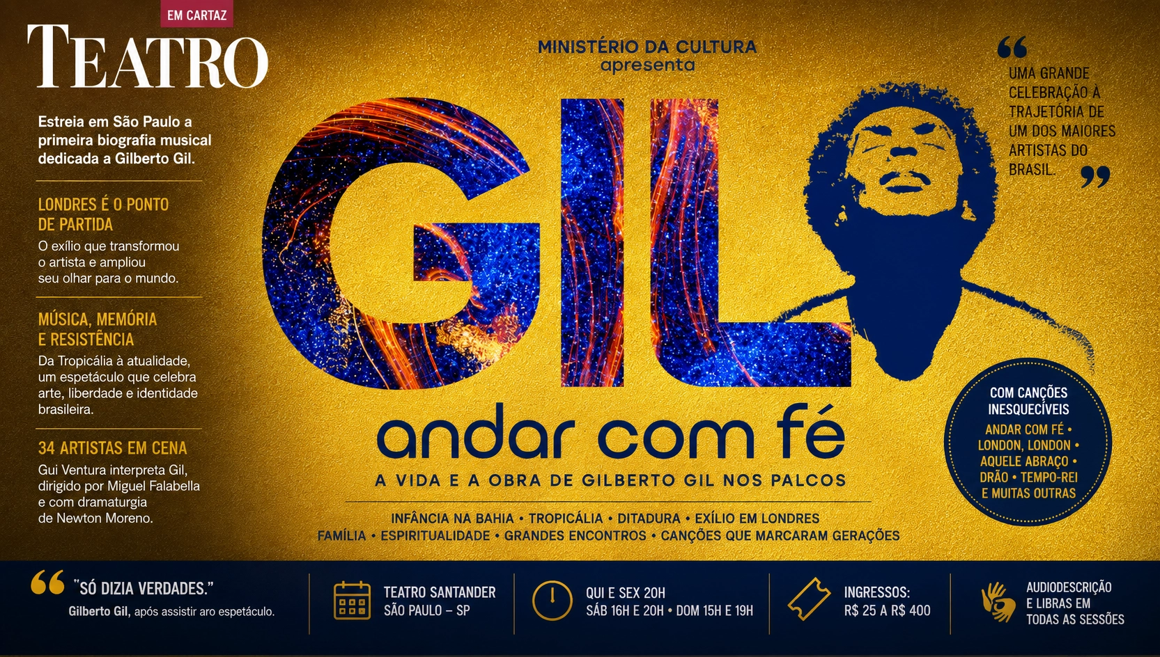 “Gil – Andar com Fé” leva aos palcos a vida, a música e a história de Gilberto Gil
