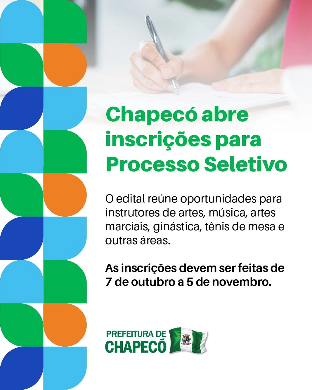 Chapecó abre inscrições para seleção de instrutores com salários de até R$ 5,3 mil
