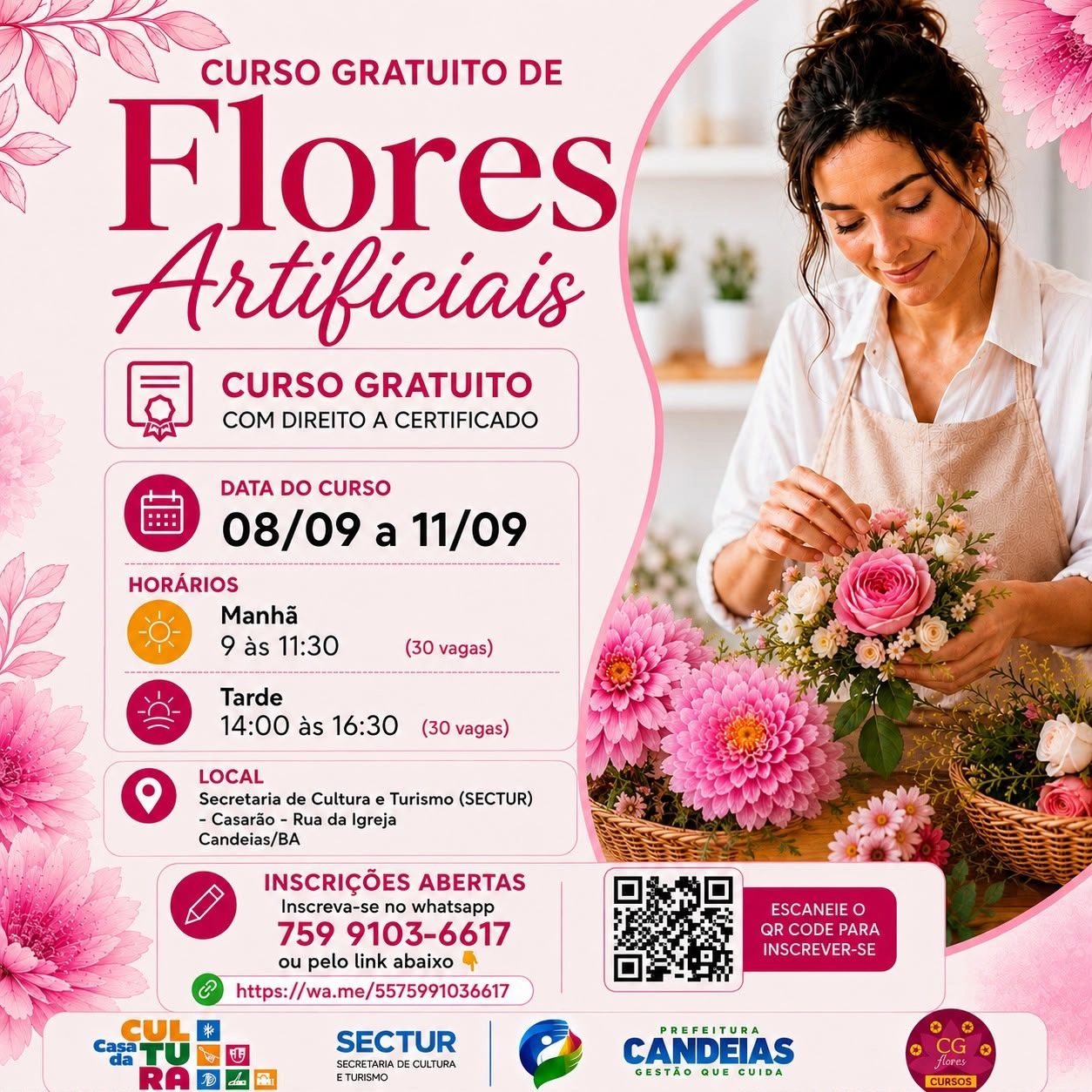 Candeias: Prefeitura oferece curso gratuito de flores artificiais; inscrições estão abertas