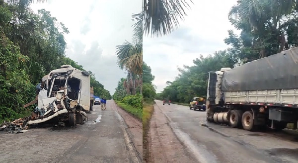 Dois caminhões se chocam dentro da reserva indígena Waimiri-Atroari