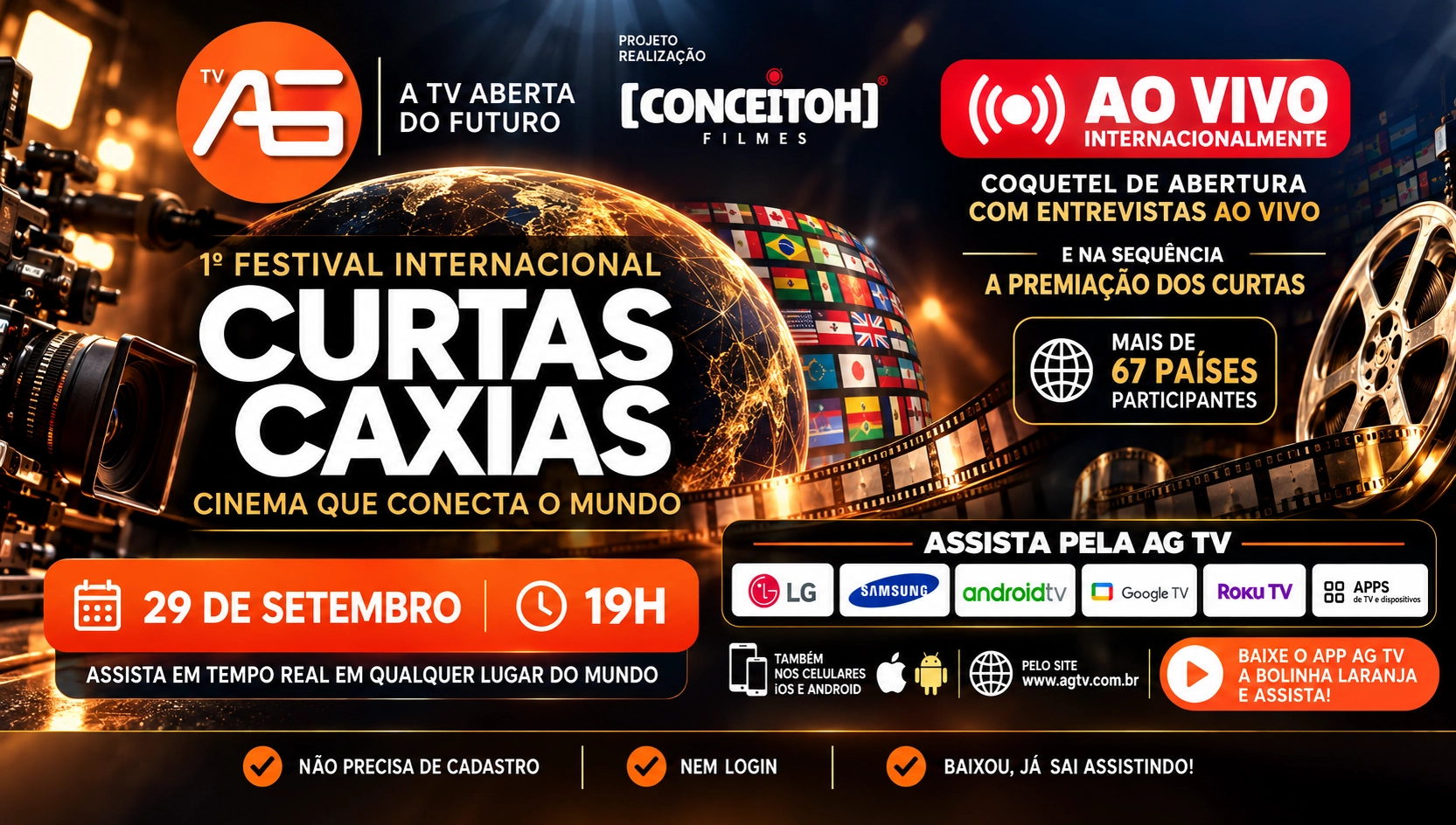 AG TV transmite ao vivo para o mundo o 1º Festival Internacional Curtas Caxias nesta terça-feira Projeto Conceitoh Filmes