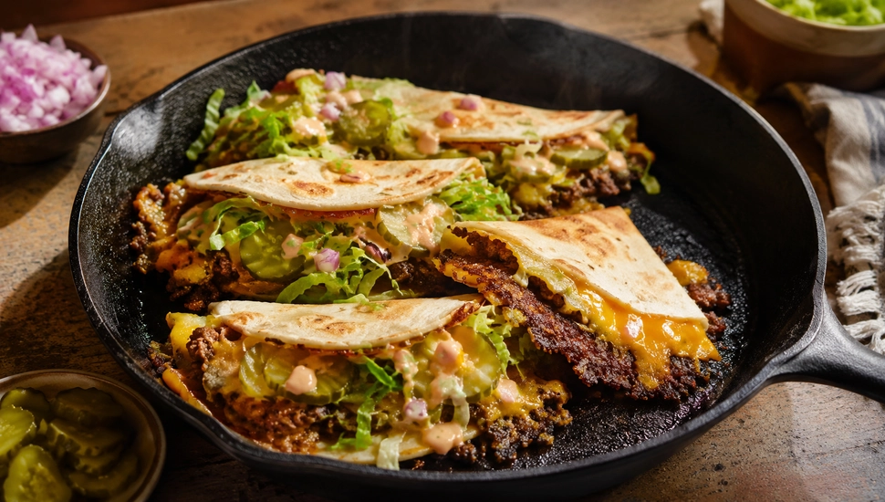 Smash taco leva carne prensada na tortilha e fica pronto em minutos.